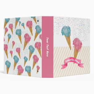Pastel Retro Watercolor Ice Cream & Sprinkles 3 Ring Binder
