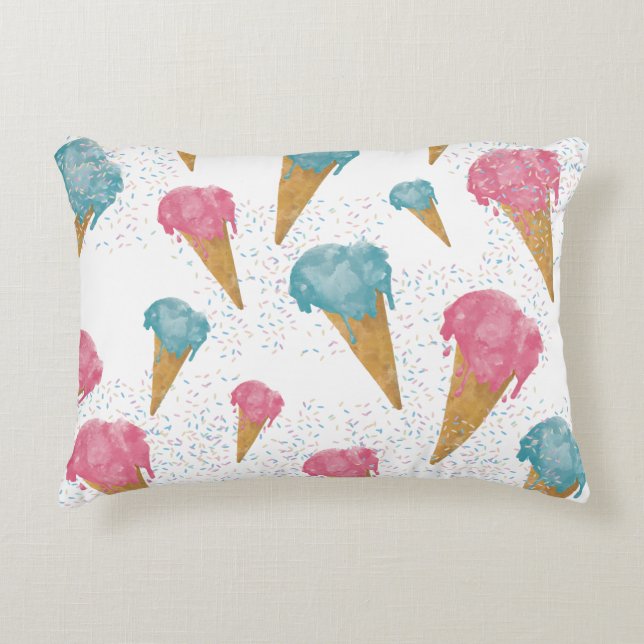 Pastel Retro Watercolor Ice Cream & Sprinkles Accent Pillow (Front)