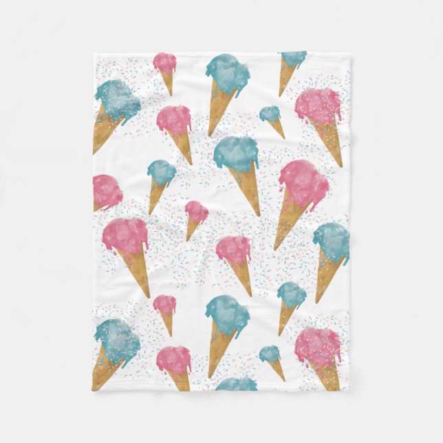 Pastel Retro Watercolor Ice Cream & Sprinkles  Fleece Blanket (Front)