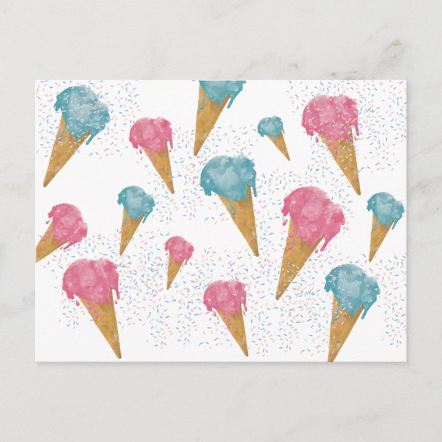 Pastel Retro Watercolor Ice Cream & Sprinkles  Holiday Postcard (Front)