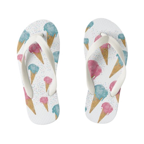 Pastel Retro Watercolor Ice Cream  Sprinkles   Kids Flip Flops