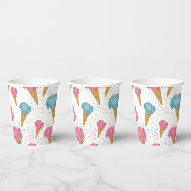 Pastel Retro Watercolor Ice Cream & Sprinkles Paper Cups (Multi)