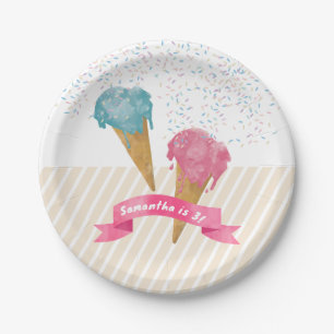 Pastel Retro Watercolor Ice Cream & Sprinkles Paper Plates