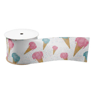 Pastel Retro Watercolor Ice Cream & Sprinkles Satin Ribbon