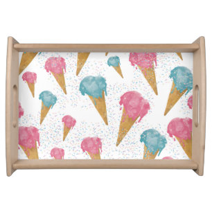 Pastel Retro Watercolor Ice Cream & Sprinkles Serving Tray