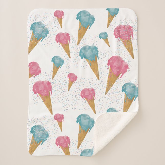 Pastel Retro Watercolor Ice Cream & Sprinkles   Sherpa Blanket (Front)