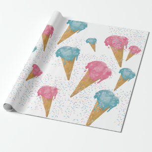 Pastel Retro Watercolor Ice Cream & Sprinkles Wrapping Paper