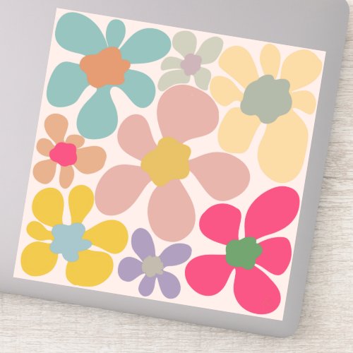 Pastel Retro Wavy Flowers Sticker