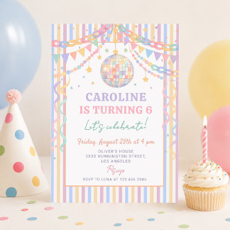 Pastel Retro Whimsical Disco Garland Birthday Invitation