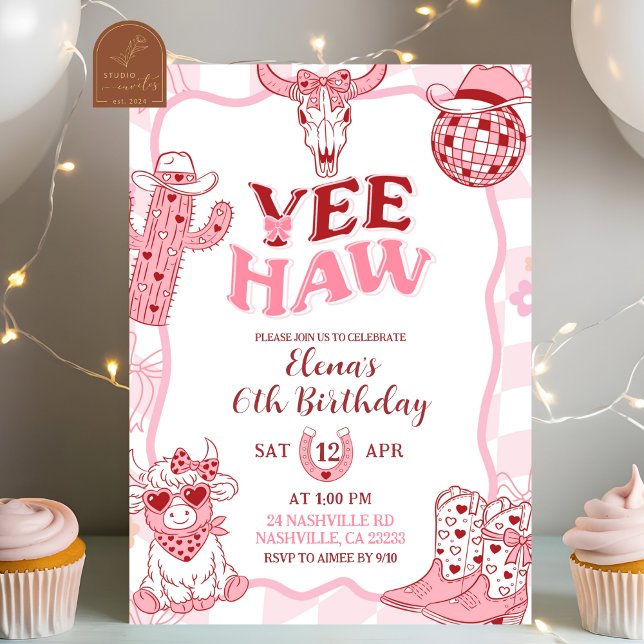 Pastel Retro Yeehaw Cowgirl Birthday party Invitation (Creator Uploaded)