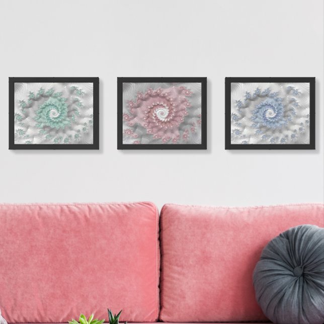 Pastel RGB Fractal Trio Wall Art Sets (Livingroom)