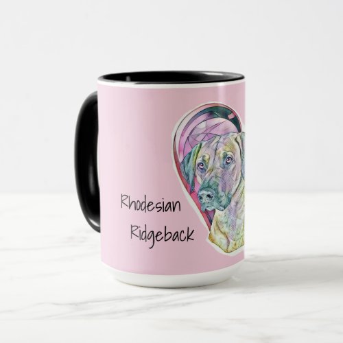 Pastel Rhodesian Ridgeback Stained Glass Heart Mug