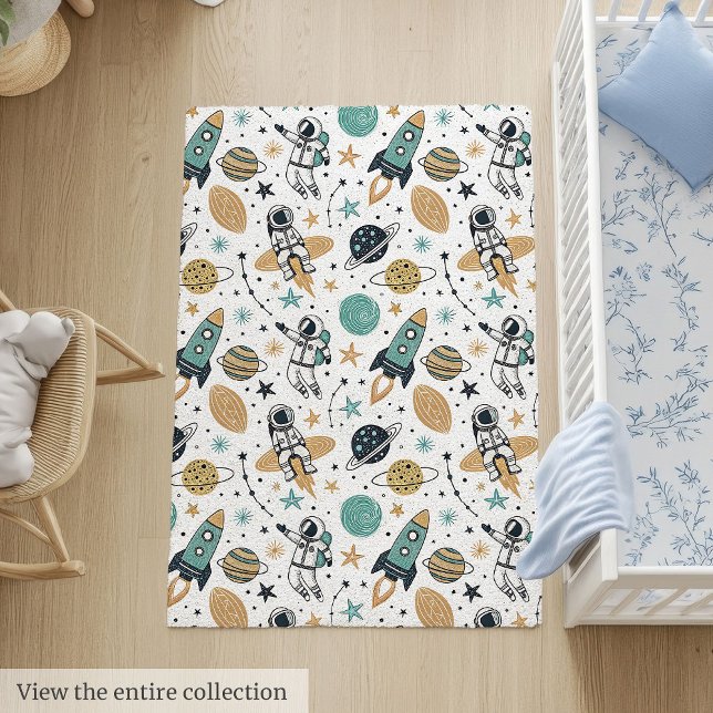 Pastel Rocket Rug Boy Room Gift with Planets (Pastel Rocket Rug Boy Room Gift with Planets)