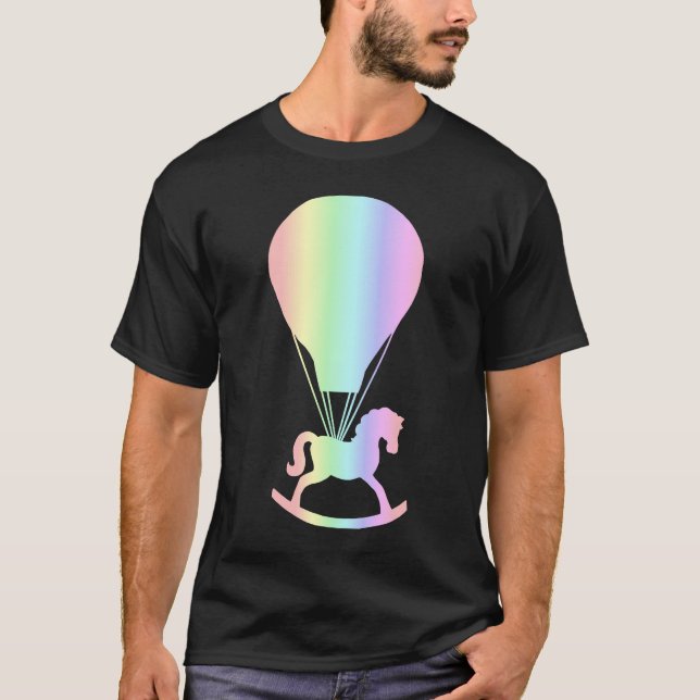 Pastel Rocking Horse Kids Nursery Hot Air Balloon T-Shirt (Front)