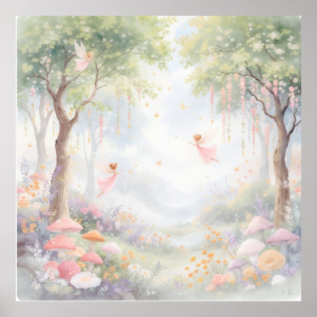 Pastel Rococo Fairy Garden Whimsical Nursery Mural Poster (Front)