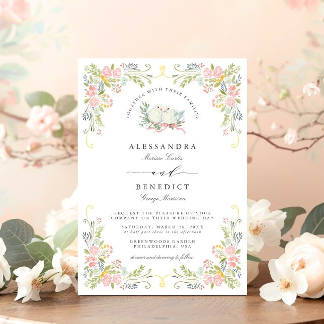 Pastel Rococo Garden Ornate Floral Wedding Invitation (Creator Uploaded)