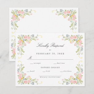 Pastel Rococo Garden Ornate Floral Wedding RSVP Card