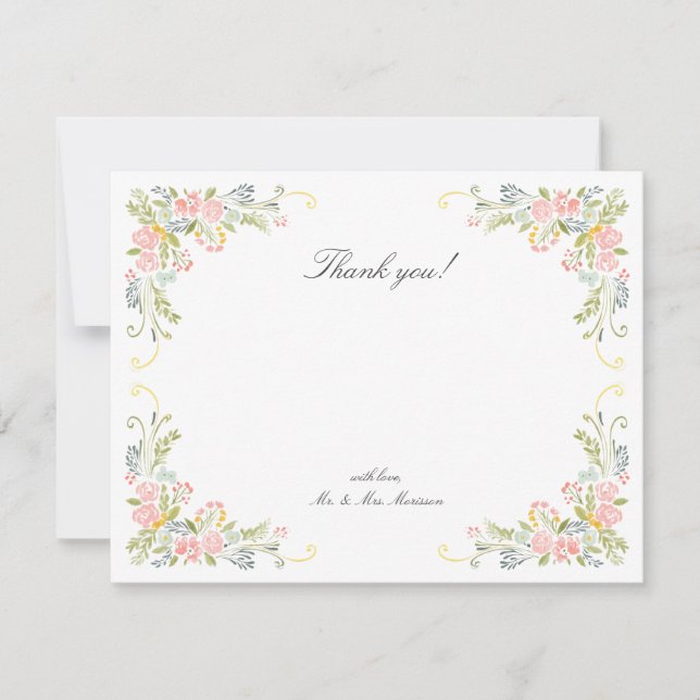 Pastel Rococo Garden Ornate Floral Wedding Thank You Card (Front)