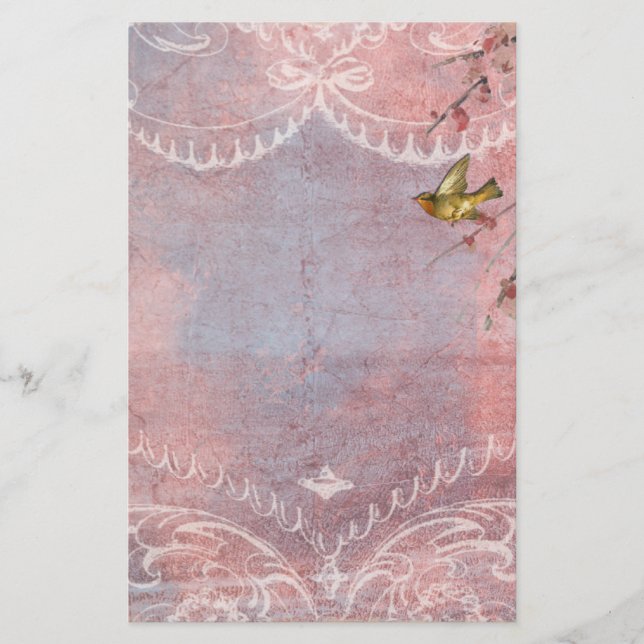 Pastel Rococo with Bird Stationery (Front)
