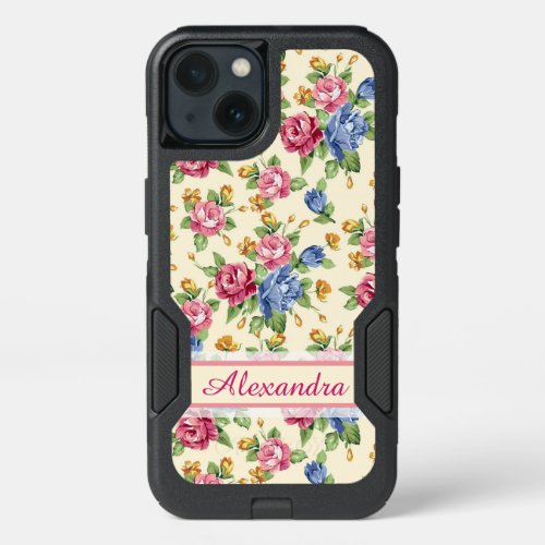 Pastel Romantic blossom Pink Red Blue Roses name iPhone 13 Case