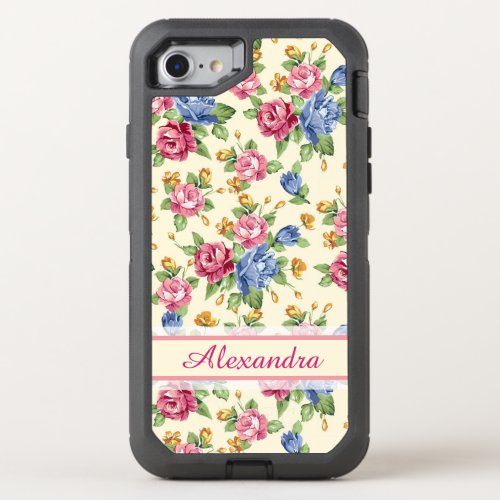 Pastel Romantic blossom Pink Red Blue Roses name OtterBox Defender iPhone SE87 Case