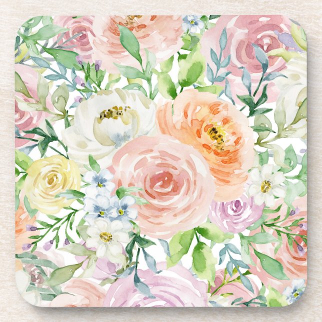 Pastel romantic garden beverage coaster (Front)