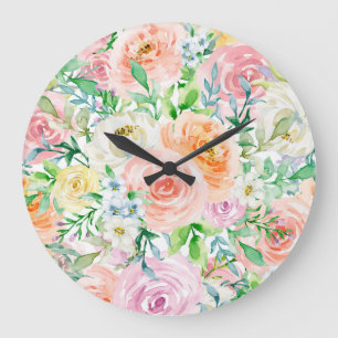 Pastel romantic garden large clock