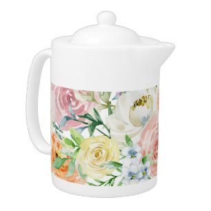 Pastel romantic garden teapot