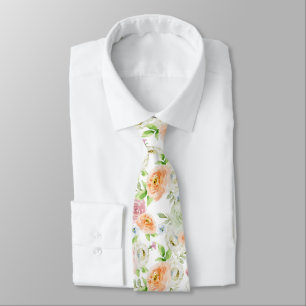 Pastel Romantic Roses Pattern Neck Tie