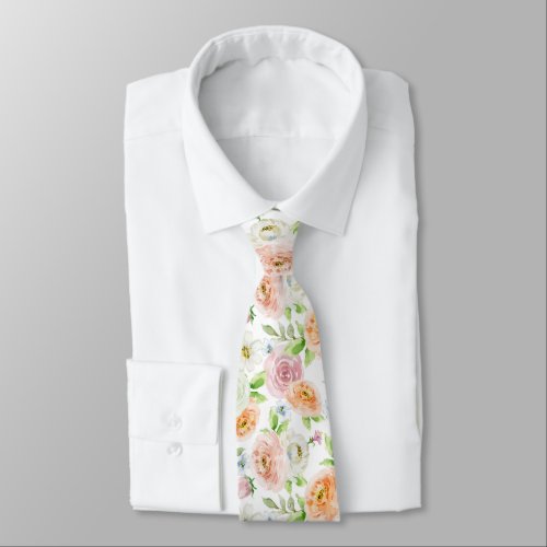 Pastel Romantic Roses Pattern Neck Tie