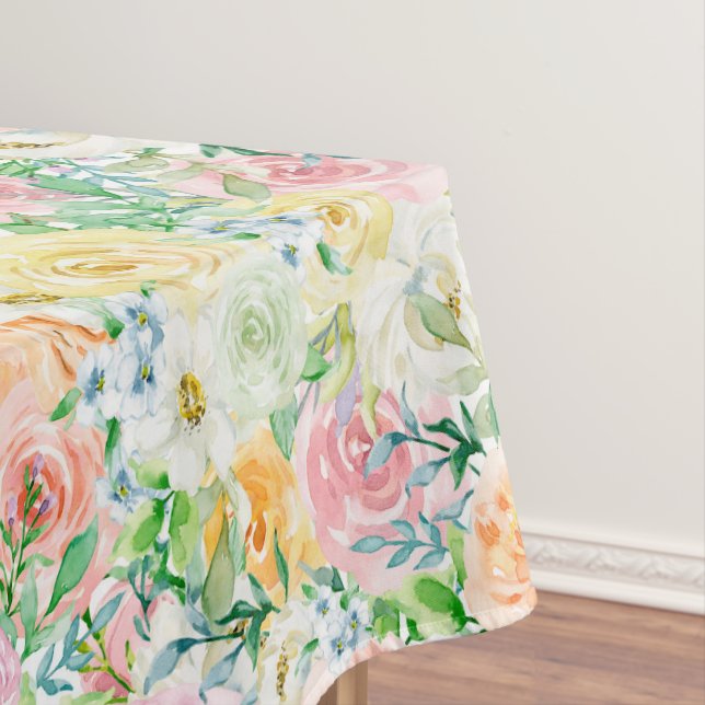 Pastel Romantic Roses Pattern Short   Tablecloth (In Situ)