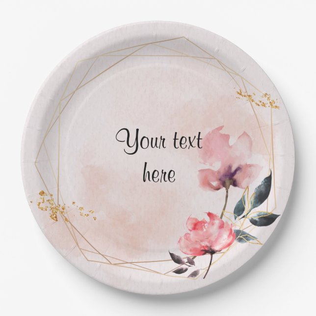 Pastel Rose and gold frame elegant template Napkin Paper Plates (Front)