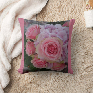 Pastel Rose and Hydrangea Flowers Throw Pillow