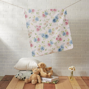 Pastel Rose Botanical Watercolor Baby Blanket