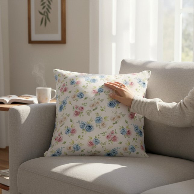 Pastel Rose Botanical Watercolor  Throw Pillow (Creator Uploaded)