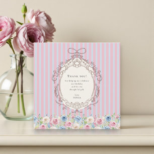 Pastel Rose Bouquet coquette Birthday Thank You Card