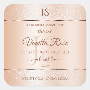 Pastel Rose Coral Glitter Initials Product Labels