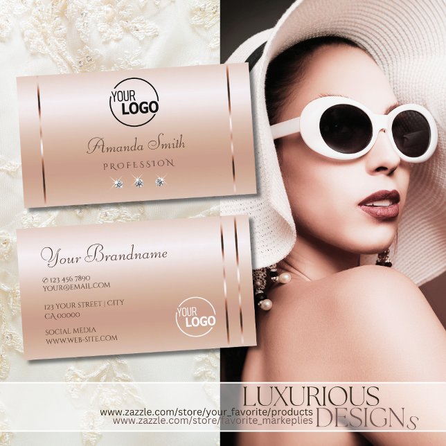Pastel Rose Coral Shimmery Sparkle Jewels and Logo Business Card (Creator Uploaded)