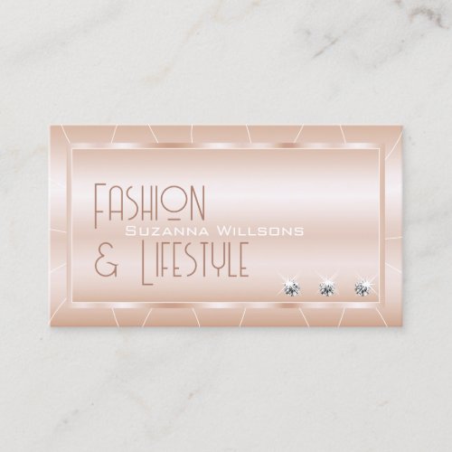 Pastel Rose Coral with Diamonds and Logo Luxe Glam Business Card