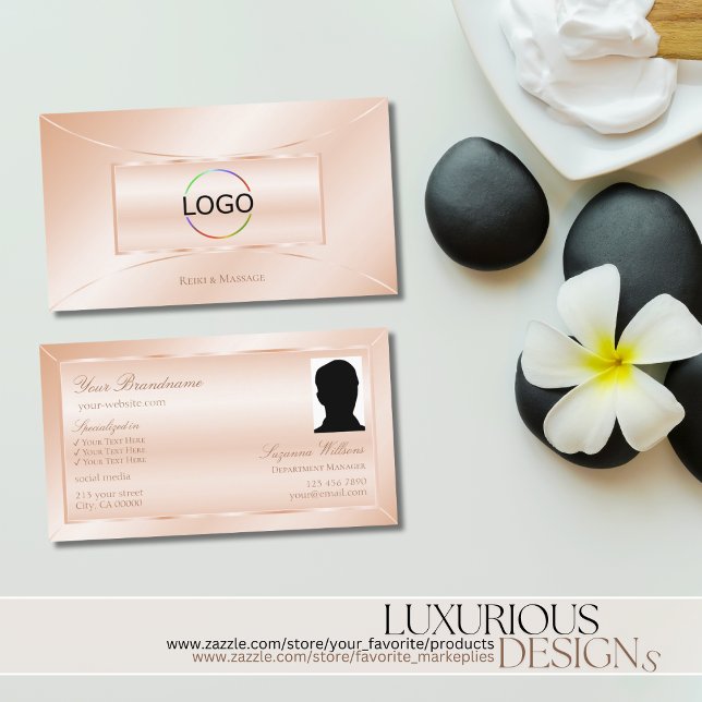 Pastel Rose Coral with Logo and Photo Eye Catching Business Card (Creator Uploaded)