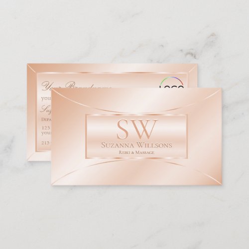 Pastel Rose Coral with Monogram and Logo Elegant Business Card