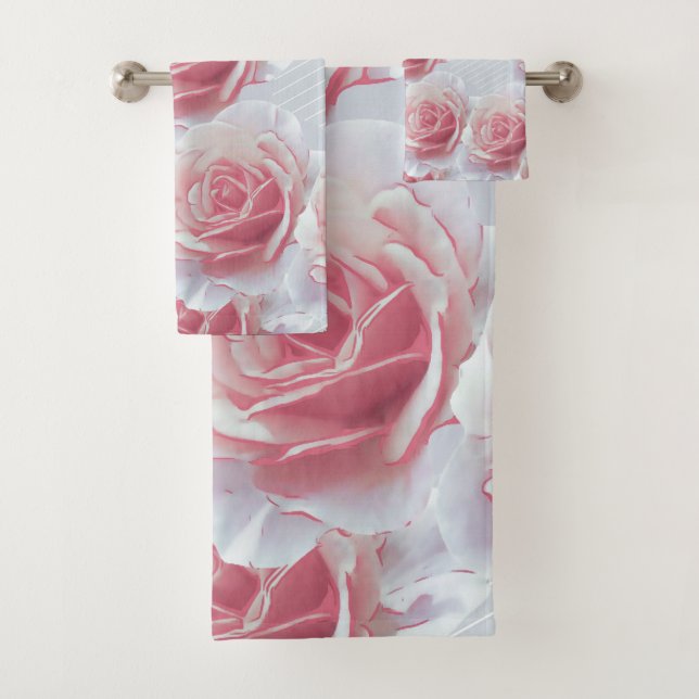 Pastel Rose Floral Bath Towel Set (Insitu)