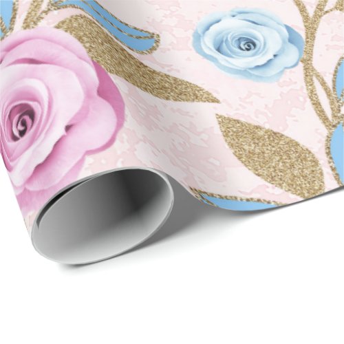 Pastel Rose Floral Gold Glitter Baroque Antonietta Wrapping Paper