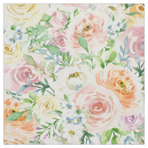 Pastel Rose Flowers Garden Fabric