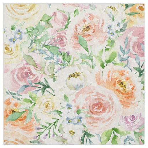 Pastel Rose Flowers Garden Fabric