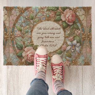 Pastel Rose Garden Customizable Bible Verse  Fiber Doormat