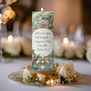 Pastel Rose Garden Customizable Bible Verse Pillar Candle