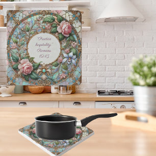 Pastel Rose Garden Customizable Bible Verse  Trivet