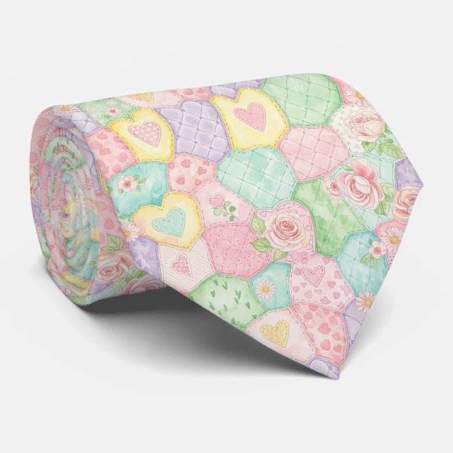 Pastel Rose Garden Pattern Neck Tie (Rolled)