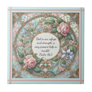 Pastel Rose Garden Rose Lined Frame Lt Blue Back Ceramic Tile